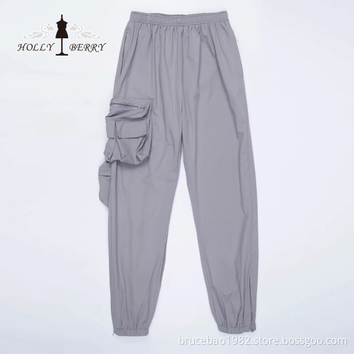 Loose Sports Running Pants Women men Black Gray with Pocket Elastic Waist
